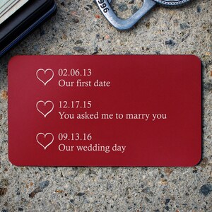 Tarjeta de billetera de metal del día de San Valentín Inserto de tarjeta de billetera grabada personalizada para esposo esposa Romántico mensaje de amor personalizado Tarjeta de metal para él