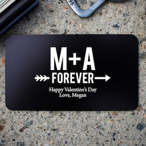 Tarjeta de billetera de metal del día de San Valentín Inserto de tarjeta de billetera grabada personalizada para esposo esposa Romántico mensaje de amor personalizado Tarjeta de metal para él
