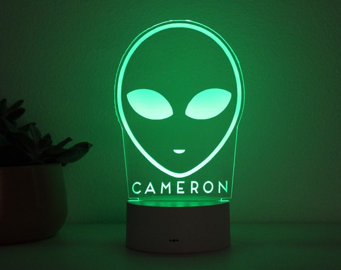Personalized Alien Night Light, Kids Bedroom Decor, 16 Color Options