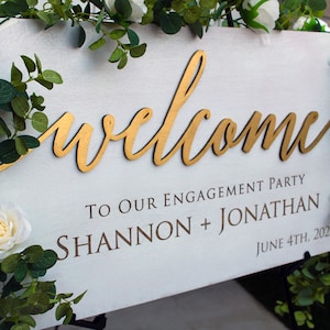 Wedding Welcome Sign Large Welcome Sign White and Gold Welcome Sign Engagement Party Sign Gold Engagement Party Sign --SIGN-WG3D-JONSHANNON