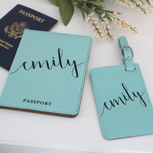 Personalized Passport and Luggage Tags Custom Luggage Tags and Passport Personalized Travel Gifts Passport and Luggage Tag Set --TS-B-6