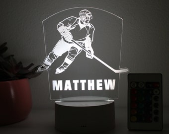 Hockey Player, Night Light, Personalized Night Lights Kids, Night Lights, Bedroom Night Lights, Kids Bedroom Decor, Lights for Boys --NL-37