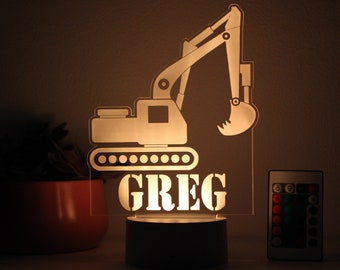Excavator, Night Light, Personalized Night Lights Kids, Night Lights, Bedroom Night Lights, Kids Bedroom Decor, Night Lights for Boy --NL-34