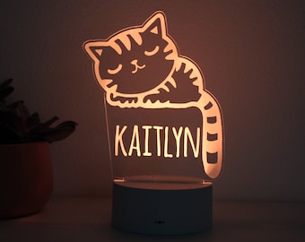 Sleeping Kitty Night Light, Personalized Night Lights Kids, Night Lights, Bedroom Night Lights, Kids Bedroom Decor, Lights for Girls --NL-12