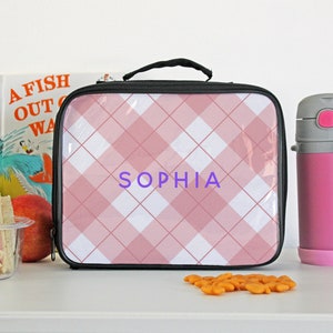 Pink Plaid Personalized Kids Lunch Box Lunch box with Kid&#39;s Name, Custom Lunch box for kids, Back to school gifts, School Gifts --LB-W-PLAID