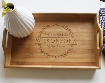 Personalized Bamboo Serving Tray – Custom Engraved Wedding Gift
