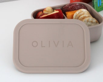 Personalized Silicone Bento Box Lunch Container for Kids - Bento Box for Kids, Custom Bento Box, Lunch Box for Kids -- BB-TP-OLIVIA