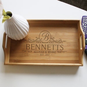 Personalized Serving Tray Custom Serving Tray Wood Serving Tray Wedding Gifts New Home Gifts Newlywed Gifts Serving Tray --TRAY-BAM-100