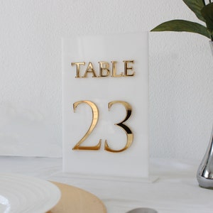 White Gold Table Number, Luxury Wedding, Acrylic Wedding Decor Laser cut 3D lettering Gold Wedding Table Numbers with Stands --TN3D-WGLD-100