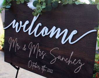 Wedding Welcome Sign Large Welcome Sign Walnut Wood Welcome Sign Engagement Party Sign Rustic Engagement Party Sign Welcome Wedding Sign