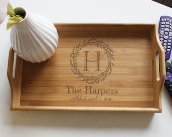 Personalized Serving Tray Custom Serving Tray Wood Serving Tray Wedding Gifts New Home Gifts Newlywed Gifts Serving Tray --TRAY-BAM-100