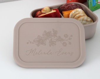Personalized Silicone Bento Box Lunch Container for Kids - Bento Box for Kids, Custom Bento Box, Lunch Box for Kids -- BB-TP-MELINDA