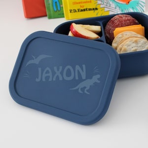 Personalized Silicone Bento Box Lunch Container for Kids - Bento Box for Kids, Custom Bento Box, Lunch Box for Kids -- BB-NV-DINOSAUR