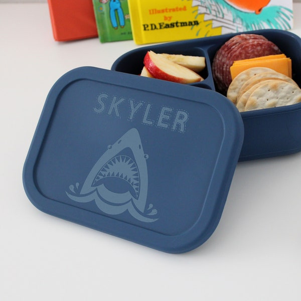 Personalized Silicone Bento Box Lunch Container for Kids - Bento Box for Kids, Custom Bento Box, Lunch Box for Kids -- BB-NV-SHARK