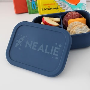 Personalized Silicone Bento Box Lunch Container for Kids - Bento Box for Kids, Custom Bento Box, Lunch Box for Kids -- BB-NV-ROCKET
