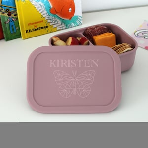 Personalized Silicone Bento Box Lunch Container for Kids - Bento Box for Kids, Custom Bento Box, Lunch Box for Kids -- BB-MV-BUTTERFLY1