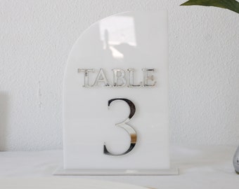 White Silver Table Number, Luxury Wedding, Acrylic Wedding, Laser cut, Mirrored 3D lettering, Silver Wedding Table Numbers --TN3D-WSLV-100