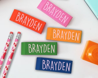 Custom Erasers, Set of 6 | Personalized Erasers, Rubber Erasers, Back To School Gifts Custom Erasers Kid's School GIfts --RE6-MULT-BRAYDEN