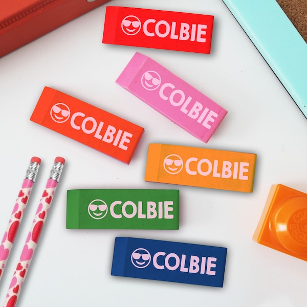 Custom Erasers, Set of 6 | Personalized Erasers, Rubber Erasers, Back To School Gifts Custom Erasers Kid's School GIfts --RE6-MULT-COLBIE