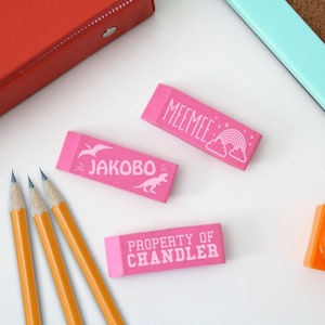 Personalized Set of 3 Erasers, Rubber Erasers, Back To School Gifts, Custom Erasers, School Gift, Personalized Rubber Eraser --ERS-P-100