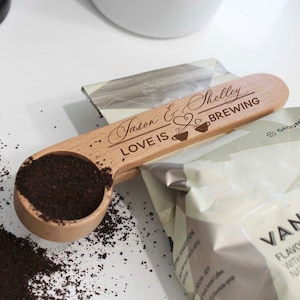 Personalized Coffee Scoop Bag Clip, Coffee Scoop Clip, Custom Coffee Scoop, Coffee Lover, Wood Coffee Scoops Coffee Scoop clip --cscp-nw-100