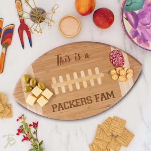 Personalized cutting board, Football Shaped Cutting Board, Football Charcuterie Board football team logo, Tailgate Serving Board --CB-FB-100