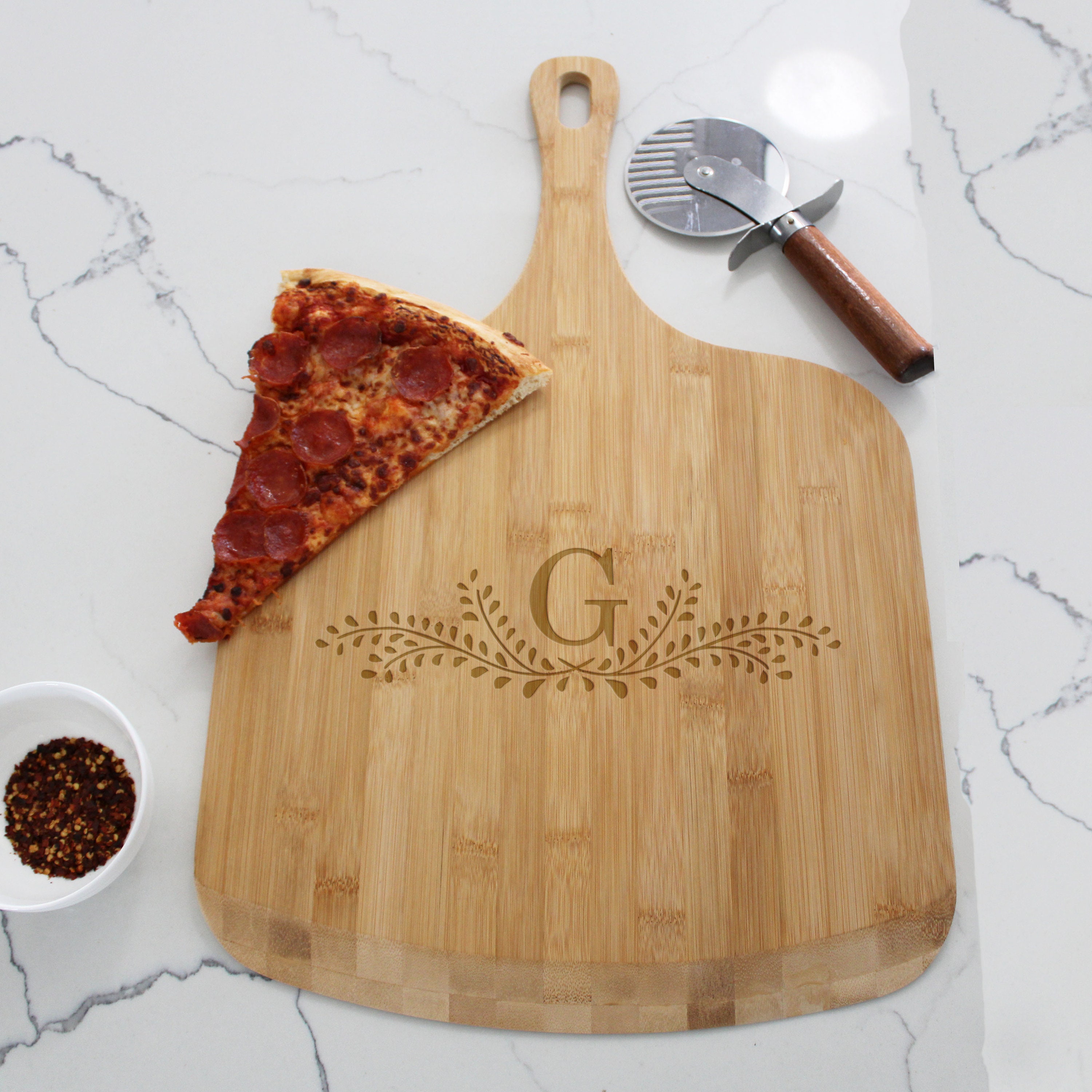 Personal Pizza Wooden Serving Board with Pizza Cutter - Kademi