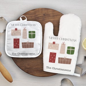 Christmas Oven Mitt and Pot Holder Set | Christmas Personalized Oven mitt | Pot Holder Personalized Christmas Decor  --OVM-W-CHRISTIANSEN