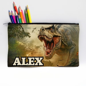 Personalized pencil bag, Custom pencil bag Customized pencil case Personalized kids&#39; pencil pouch, name pencil bag --PENB-W-TREX