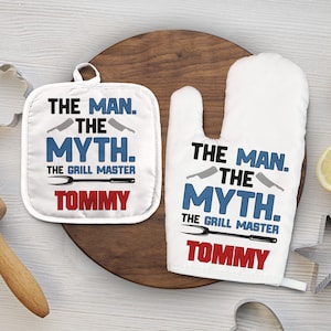 BBQ Oven Mitt Set | Personalized Oven mitt | Personalized Pot Holder | BBQ Gifts | Gifts for Dad, Father&#39;s Day Gifts  --OVM-W-Tommy
