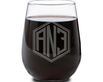 Bicchiere da vino monogrammato, bicchiere da vino personalizzato, bicchiere da vino personalizzato, bicchiere da vino inciso, regali di San Valentino, bicchiere da vino inciso
