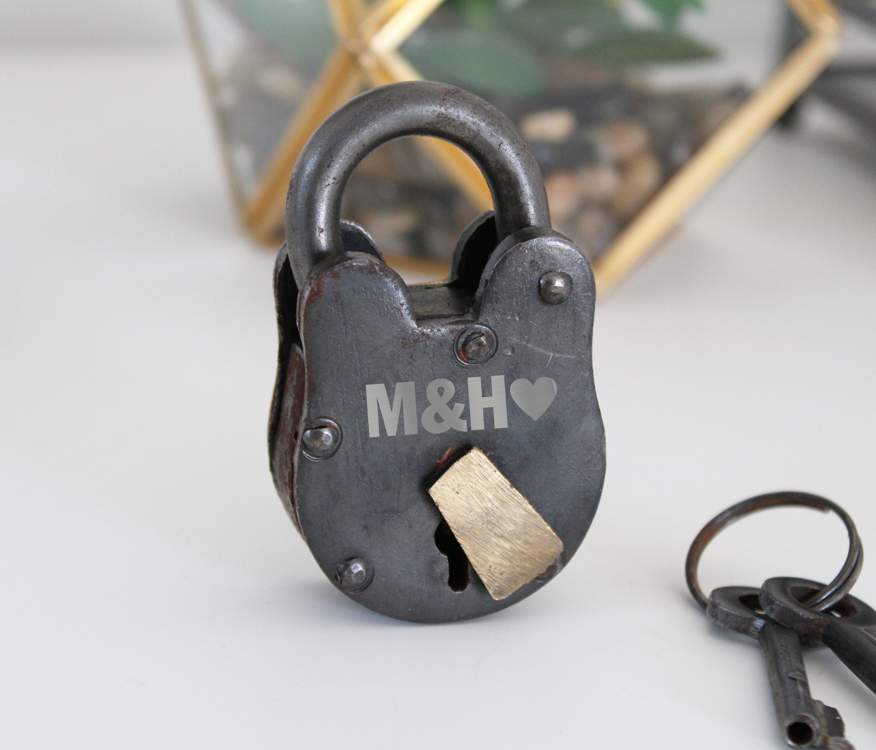 Antique Love Lock With Keys, Custom Love Lock, Engraved Love