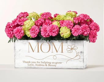 Personalized Wooden Planter Box for Mom | Custom Engraved Flower Pot, Rustic Garden Decor