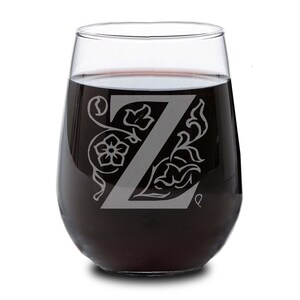 Monogrammed Wine Glass, Personalized Wine Glass, Custom Wine Glass, Engraved Wine Glass, Valentine&#39;s Day Gifts, Etched Wine Glass