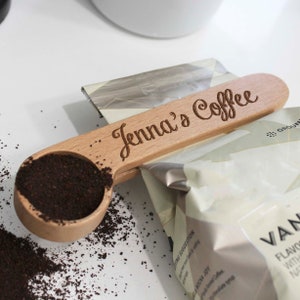 Personalized Coffee Scoop Bag Clip, Coffee Scoop Clip, Custom Coffee Scoop, Coffee Lover, Wood Coffee Scoops Coffee Scoop clip --cscp-nw-100
