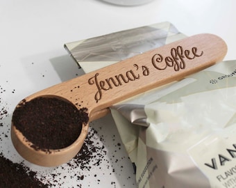 Personalized Coffee Scoop Bag Clip, Coffee Scoop Clip, Custom Coffee Scoop, Coffee Lover, Wood Coffee Scoops Coffee Scoop clip --cscp-nw-100