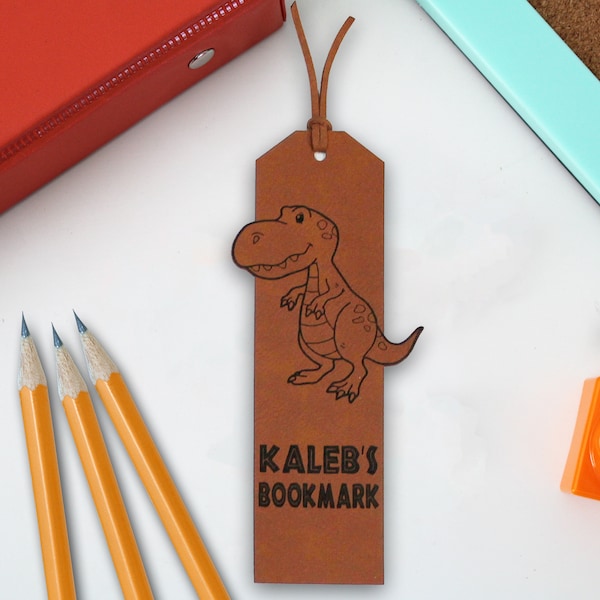 Personalized Bookmark, Custom Leather Bookmark, Engraved Leather Bookmark, Kid's Bookmarks, Bookmarks for Kids Back To School Gift Dinosaur