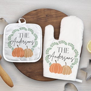 Fall Personalized Oven Mitt and Pot Holder Set | Halloween Personalized Oven mitt | Pot Holder Personalized Kitchen Gifts  --OVM-W-ANDERSON