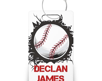 Etichetta personalizzata con nome da baseball, etichette per borse e portachiavi da baseball, bomboniere per feste di baseball, regali di fine stagione --BTAGR-SUB-DECLAN