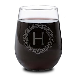 Monogrammed Wine Glass, Personalized Wine Glass, Custom Wine Glass, Engraved Wine Glass, Valentine&#39;s Day Gifts, Etched Wine Glass