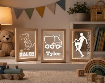 Personalized Name Night Light, Custom Nursery Decor, Wooden LED Sign for Kids