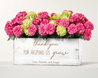 Personalized Wooden Planter Box | Custom Engraved Flower Pot, Rustic Farmhouse Garden Decor