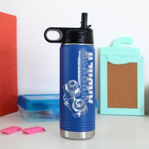 20 oz Kids Water Bottle, Water bottles for kids for school Insulated Metal Water Bottle with Straw Lid Back to School Monster Truck