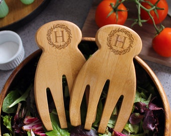 Personalized Salad Hands, Custom Engraved Salad Hands, Personalized Bamboo Salad Hands, Bamboo Salad Hands, Kitchen Gifts, Bamboo Utensils