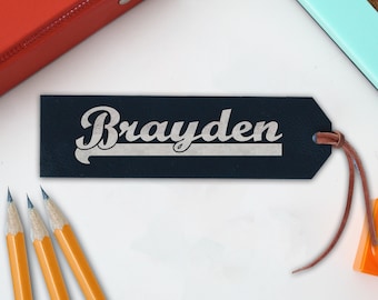 Marcador personalizado, Marcador de cuero personalizado, Marcador de cuero grabado, Marcadores para niños, Marcadores para niños, Regalos de regreso a la escuela