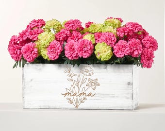 Personalized Wooden Planter Box for Mom | Custom Engraved Flower Pot | Farmhouse Garden Decor