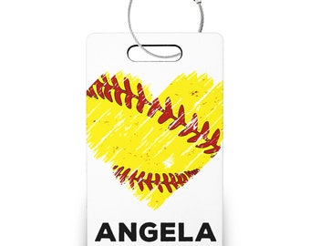 Personalized Baseball Name Tag, Baseball Bag and Keychain Tags, Baseball Party Favors, End of Season Gifts --BTAGR-SUB-ANGELA