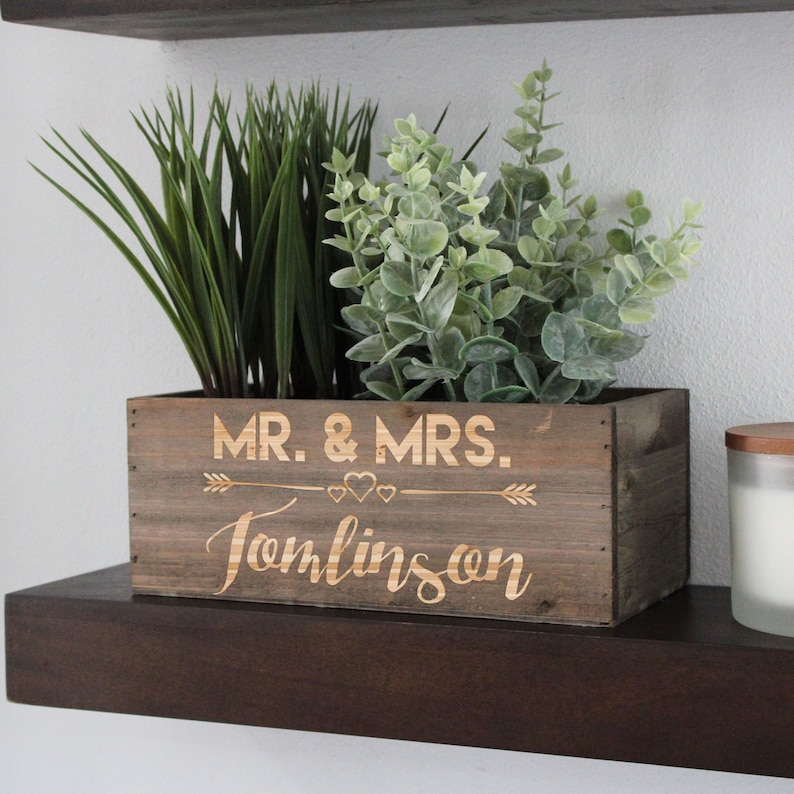 Mr. & Mrs., Personalized Planter Box, Custom Wood Planter Box, Personalized Wood Planter Box, Indoor Wood Planter, Planter Box Wood image 1