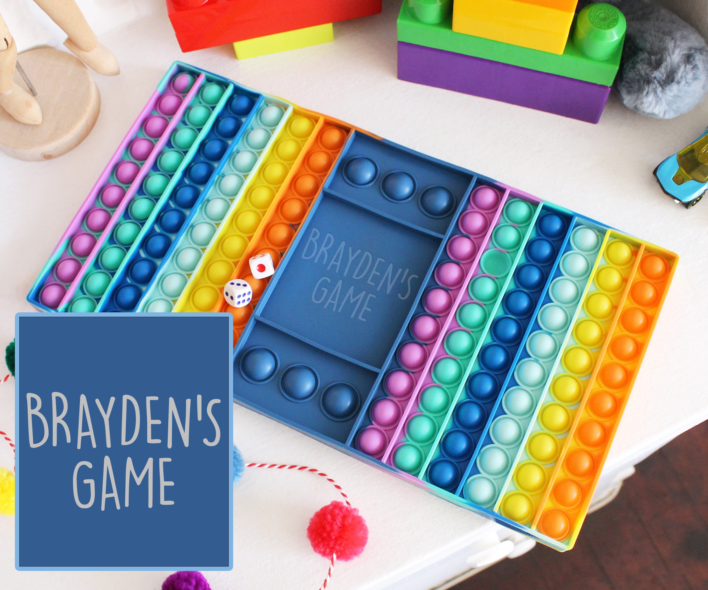 Personalized Pop Sensory Gameboard Pop Toy Sensory Game Board Personalized Pop Fidget Easter Basket Stuffer for Toddler --POPGB-B-BRAYDEN