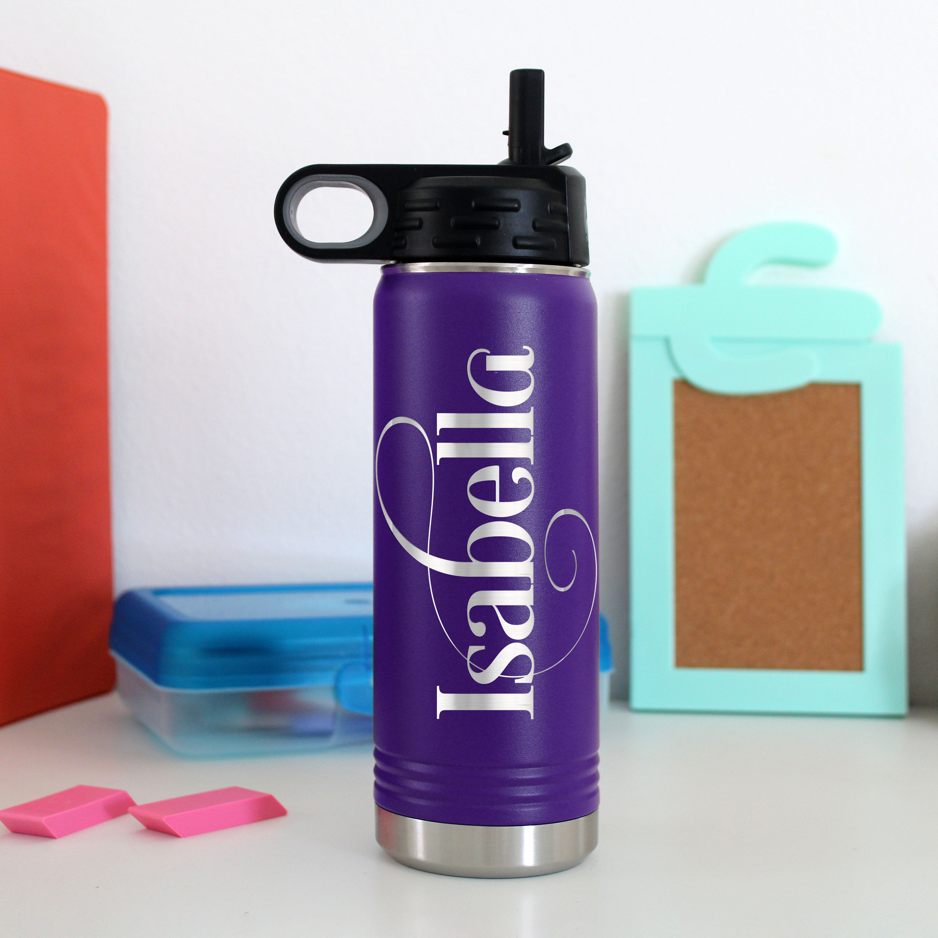 PIQUEBAR Kids Insulated Water Bottle Set – 17oz Stainless Steel & 24oz Tritan Sport Bottle (Blue Sea)